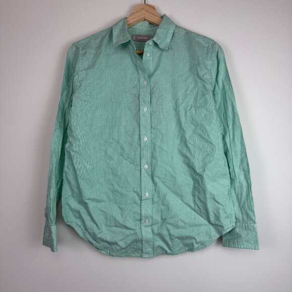 Everlane The Silky Cotton Relaxed Button Down Shirt Striped Jade Green White 00 - Picture 2 of 6